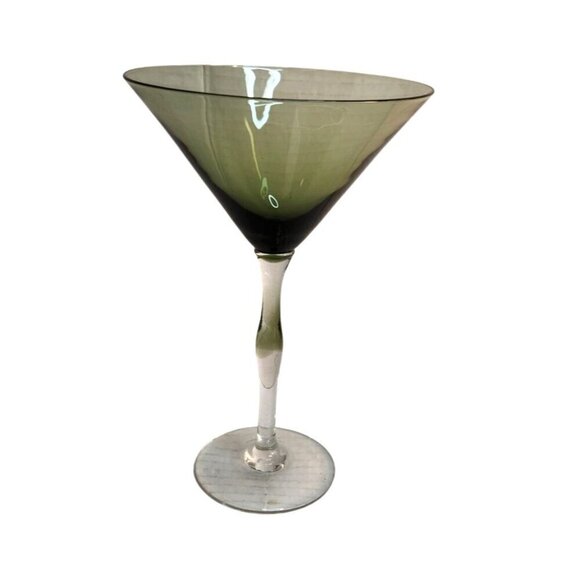 Pier 1 Teardrop Green Martini Glasses Tall 8.5 " Olive Clear Stem - Picture 6 of 6